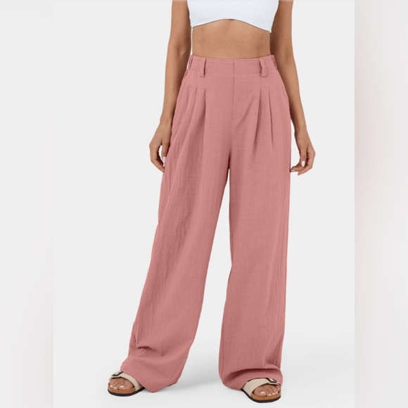 🧡NWT HALARA High Waisted Side Pocket Wide Leg Flowy Palazzo Cotton Pants - Picture 2 of 7